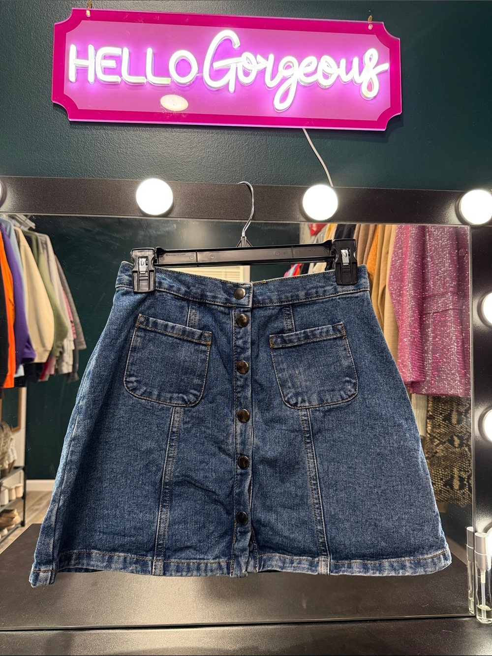BDG Blue Denim Skirt with Contrast Topstitching